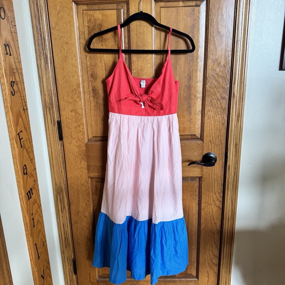 J. Crew Colorblock Tie Front Cut Out Tiered Beach Maxi Dress Pink Sz 00 NWT